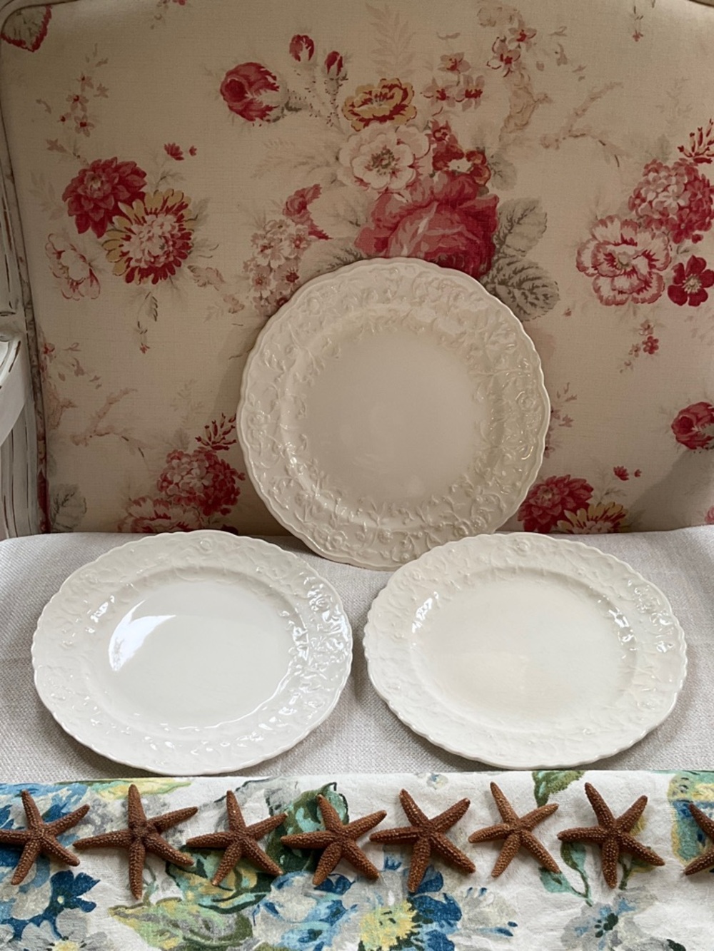 Steubenville  Rose Point White shabby Chic Chippy Plates - Set of 3